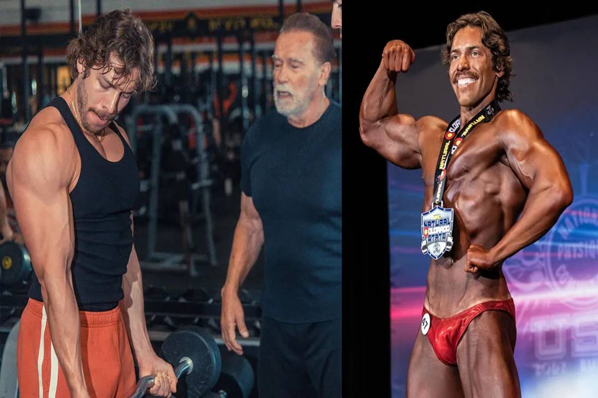 Arnold Schwarzenegger and his son training