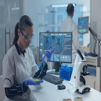 A lady Making use of Artificial Intelligence in a lab