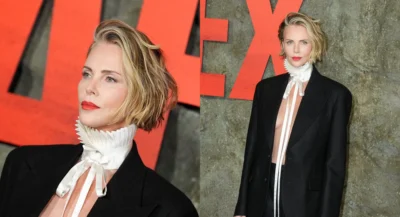 Charlize Theron Turns Heads in Dior Menswear at Apex Premiere