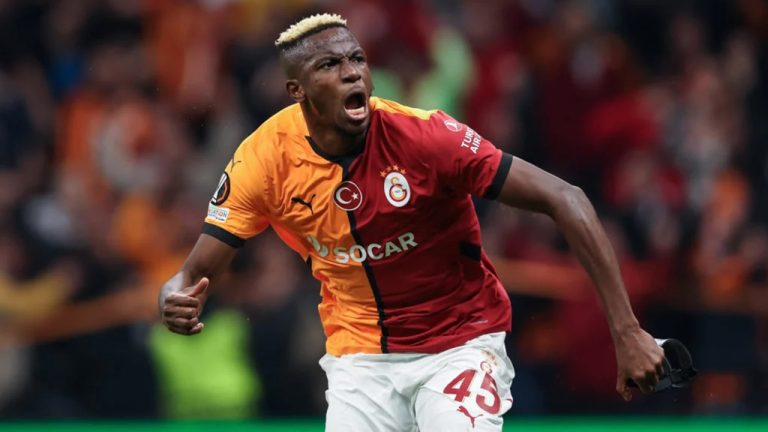 Victor Osimhen in action during a football match, linked with a €120m transfer bid rejected by Galatasaray from Atletico Madrid.
